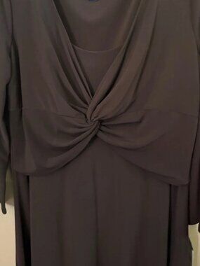 Chaps Twist-Front Long Sleeve Midi Dress in Chocolate Brown